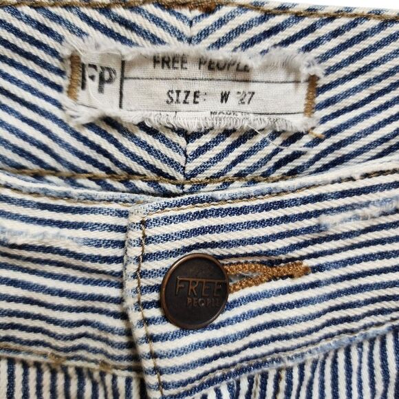 Free People Jeans Womens Size 27 Blue Cotton Striped Distressed Tapered Grunge - Picture 2 of 10
